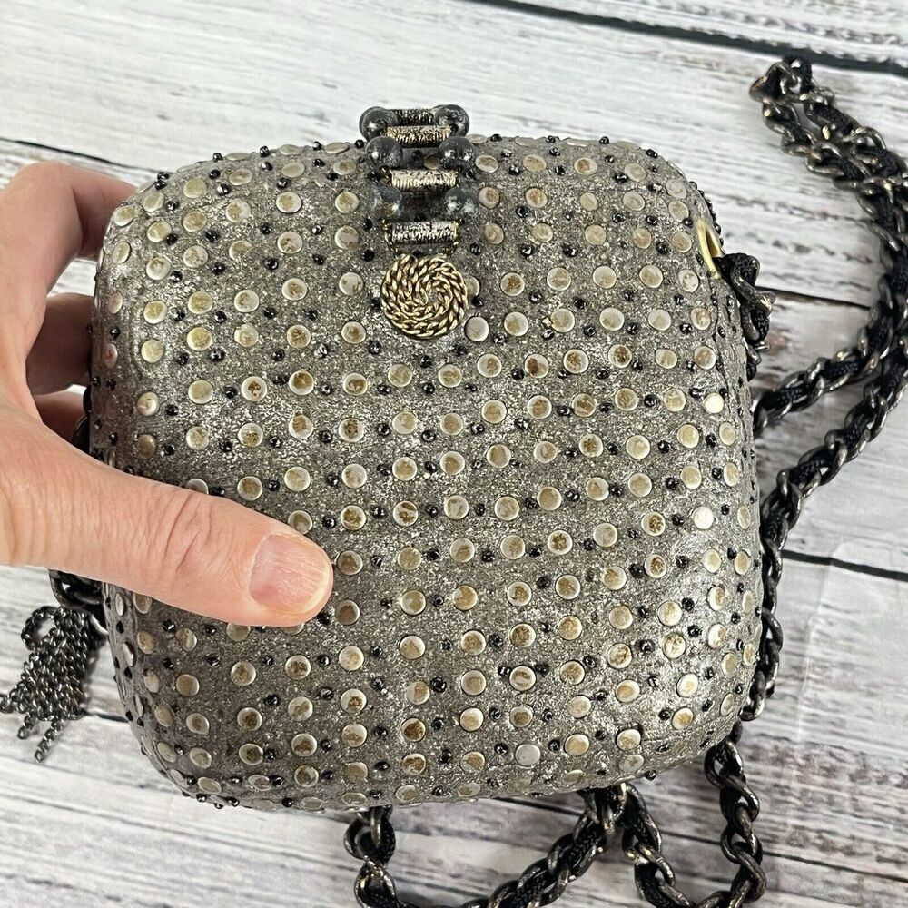 Vintage Metallic Gold Magnetic Snap Crossbody Purse Handbag Bag Wedding Evening - Picture 12 of 16